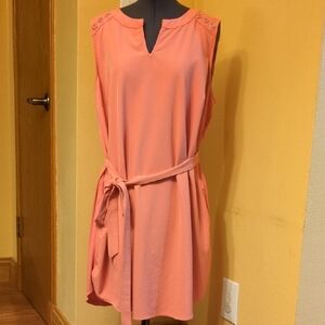 New York & Company Sleeveless Coral Dress with Belt, sz L